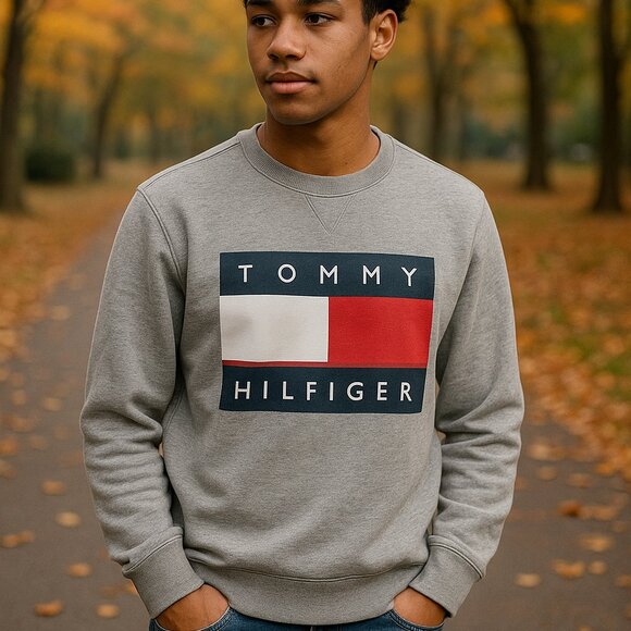 Tommy Hilfiger Gray Flag Logo Sweatshirt - Picture 1 of 10